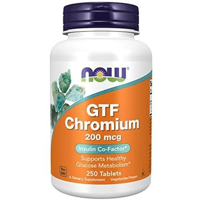 NOW Foods GTF Chrom 200 mcg – 250 Tabletten, Glukosetoleranzfaktor, Insulin-Co-Faktor