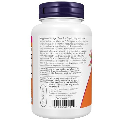 NOW Supplements, Advanced Gamma E Complex, Gemischte Tocopherole & Tocotrienole, Antioxidantien-Schutz*, 120 Weichkapseln