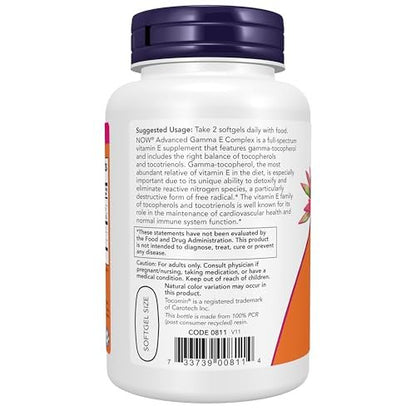 NOW Supplements, Advanced Gamma E Complex, Gemischte Tocopherole & Tocotrienole, Antioxidantien-Schutz*, 120 Weichkapseln