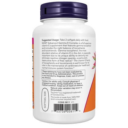 NOW Supplements, Advanced Gamma E Complex, Gemischte Tocopherole & Tocotrienole, Antioxidantien-Schutz*, 120 Weichkapseln