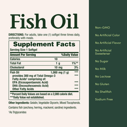 Nature's Bounty Fischöl 1000 mg, Kapseln zur Unterstützung der Herzgesundheit, 145 Stück