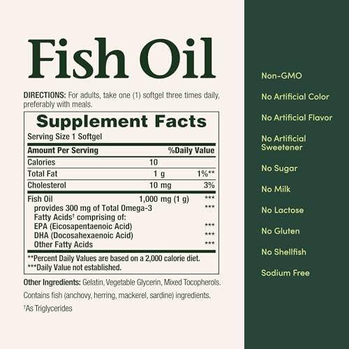 Nature's Bounty Fischöl 1000 mg, Kapseln zur Unterstützung der Herzgesundheit, 145 Stück