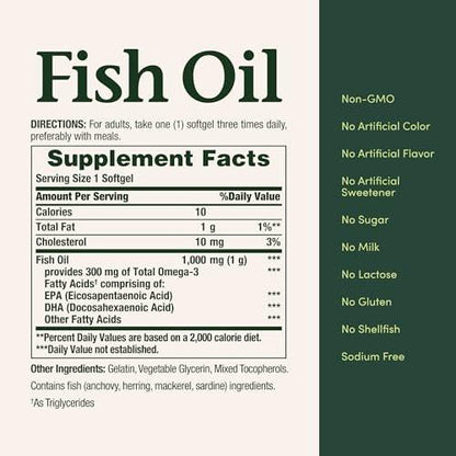 Nature's Bounty Fischöl 1000 mg, Kapseln zur Unterstützung der Herzgesundheit, 145 Stück