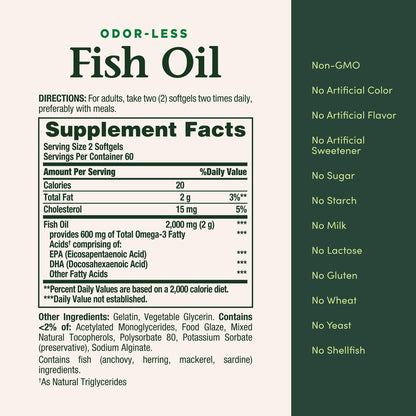 Nature's Bounty Fischöl, 300 mg Omega-3, 120 überzogene Weichkapseln – Unterstützt die Herzgesundheit