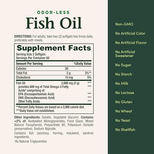 Nature's Bounty Fischöl, 300 mg Omega-3, 120 überzogene Weichkapseln – Unterstützt die Herzgesundheit