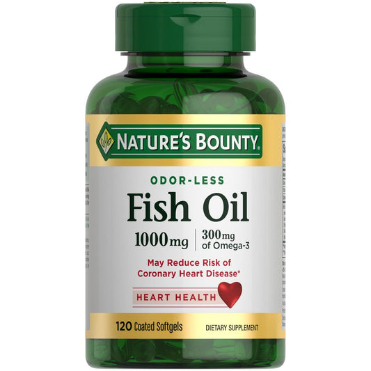 Nature's Bounty Fischöl, 300 mg Omega-3, 120 überzogene Weichkapseln – Unterstützt die Herzgesundheit