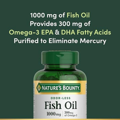 Nature's Bounty Fischöl, 300 mg Omega-3, 120 überzogene Weichkapseln – Unterstützt die Herzgesundheit