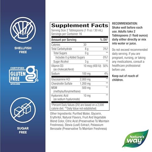 Nature's Way Ultra-Stärke Gelenkbewegung Glucosamin Flüssigkeit, Glucosamin, Chondroitin, MSM mit Vitamin D3 & Hyaluronsäure, schnell absorbierende Flüssigkeit, Gelenkunterstützung*, Beerengeschmack, 473 ml