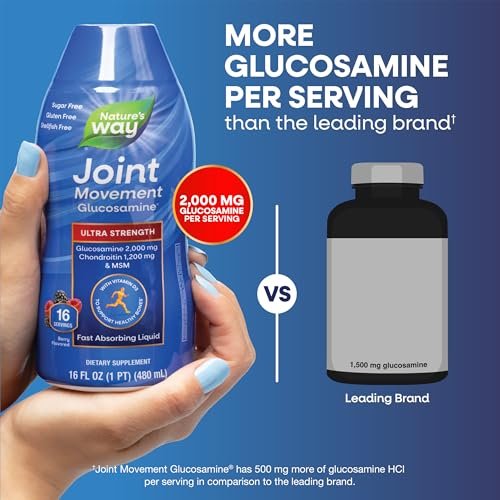 Nature's Way Ultra-Stärke Gelenkbewegung Glucosamin Flüssigkeit, Glucosamin, Chondroitin, MSM mit Vitamin D3 & Hyaluronsäure, schnell absorbierende Flüssigkeit, Gelenkunterstützung*, Beerengeschmack, 473 ml