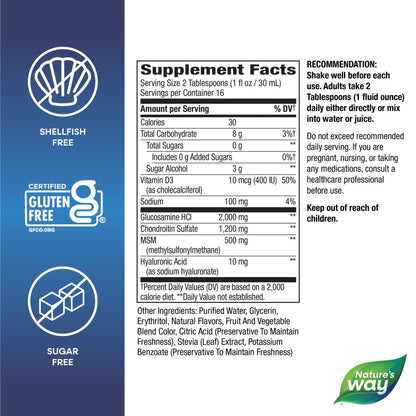 Nature's Way Ultra-Stärke Gelenkbewegung Glucosamin Flüssigkeit, Glucosamin, Chondroitin, MSM mit Vitamin D3 & Hyaluronsäure, schnell absorbierende Flüssigkeit, Gelenkunterstützung*, Beerengeschmack, 473 ml