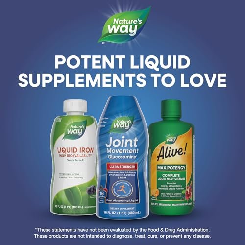 Nature's Way Ultra-Stärke Gelenkbewegung Glucosamin Flüssigkeit, Glucosamin, Chondroitin, MSM mit Vitamin D3 & Hyaluronsäure, schnell absorbierende Flüssigkeit, Gelenkunterstützung*, Beerengeschmack, 473 ml