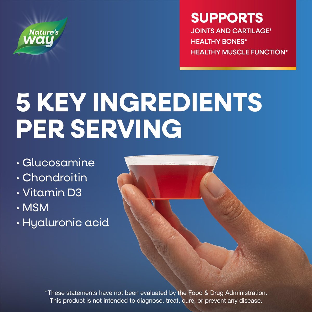Nature's Way Ultra-Stärke Gelenkbewegung Glucosamin Flüssigkeit, Glucosamin, Chondroitin, MSM mit Vitamin D3 & Hyaluronsäure, schnell absorbierende Flüssigkeit, Gelenkunterstützung*, Beerengeschmack, 473 ml