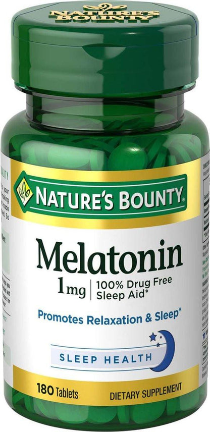 Nature's Bounty Melatonin, 100% Arzneimittelfreies Schlafmittel, Fördert Entspannung und Schlafgesundheit, 1mg, 180 Tabletten