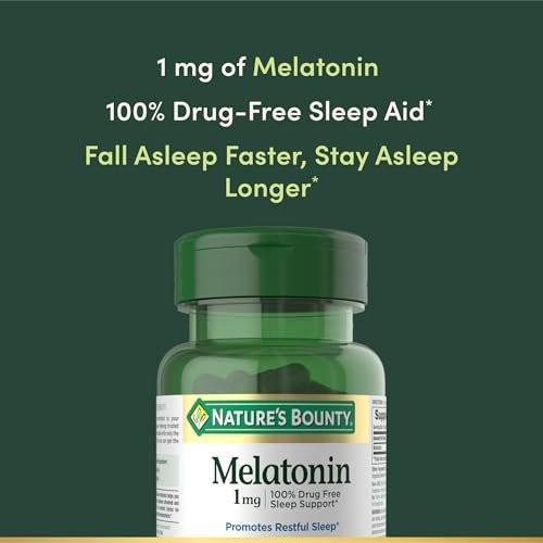 Nature's Bounty Melatonin, 100% Arzneimittelfreies Schlafmittel, Fördert Entspannung und Schlafgesundheit, 1mg, 180 Tabletten
