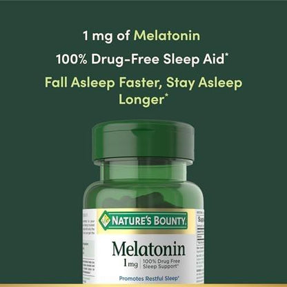 Nature's Bounty Melatonin, 100% Arzneimittelfreies Schlafmittel, Fördert Entspannung und Schlafgesundheit, 1mg, 180 Tabletten