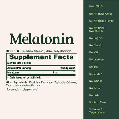 Nature's Bounty Melatonin, 100% Arzneimittelfreies Schlafmittel, Fördert Entspannung und Schlafgesundheit, 1mg, 180 Tabletten