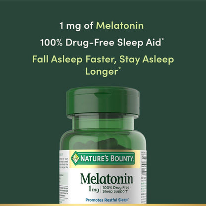 Nature's Bounty Melatonin, 100% Arzneimittelfreies Schlafmittel, Fördert Entspannung und Schlafgesundheit, 1mg, 180 Tabletten