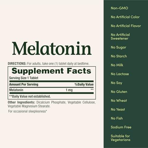 Nature's Bounty Melatonin, 100% Arzneimittelfreies Schlafmittel, Fördert Entspannung und Schlafgesundheit, 1mg, 180 Tabletten