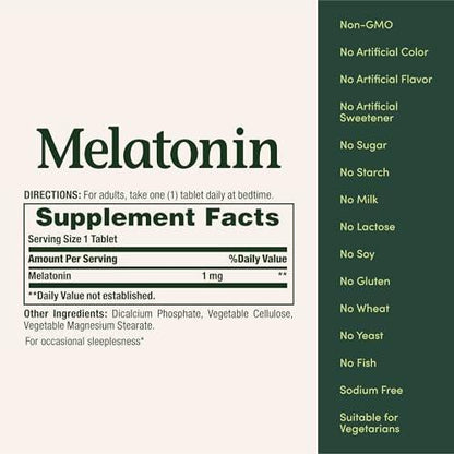 Nature's Bounty Melatonin, 100% Arzneimittelfreies Schlafmittel, Fördert Entspannung und Schlafgesundheit, 1mg, 180 Tabletten