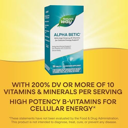 Nature's Way alpha betic Diabetiker Multivitamin – Tägliche Nährstoffunterstützung mit B-Vitaminen, Alpha-Liponsäure, Taurin, Lutein – 30 Tabletten