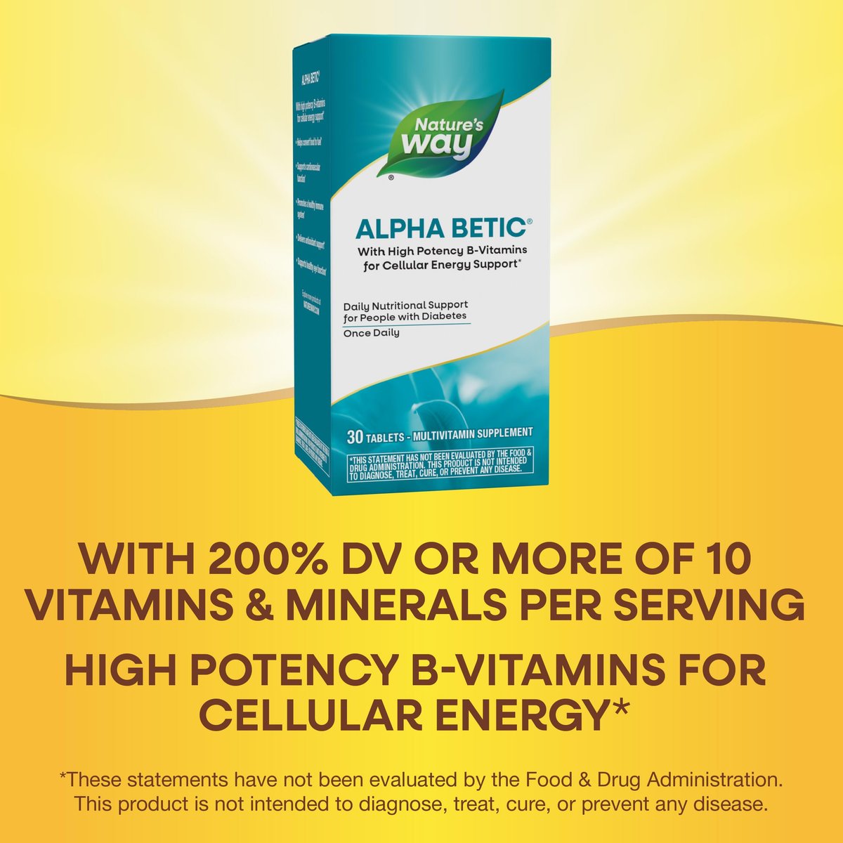 Nature's Way alpha betic Diabetiker Multivitamin – Tägliche Nährstoffunterstützung mit B-Vitaminen, Alpha-Liponsäure, Taurin, Lutein – 30 Tabletten