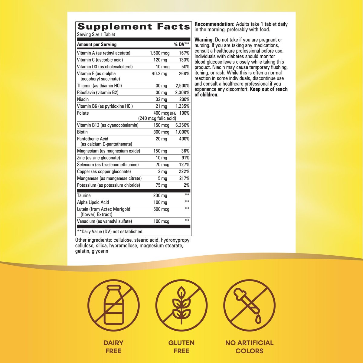 Nature's Way alpha betic Diabetiker Multivitamin – Tägliche Nährstoffunterstützung mit B-Vitaminen, Alpha-Liponsäure, Taurin, Lutein – 30 Tabletten
