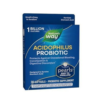 Nature's Way Pearls Acidophilus Probiotikum – Unterstützt die Verdauungsbalance & Darmgesundheit, reduziert gelegentliche Verstopfung und Blähungen*, 1 Milliarde Kulturen, 30 Weichkapseln
