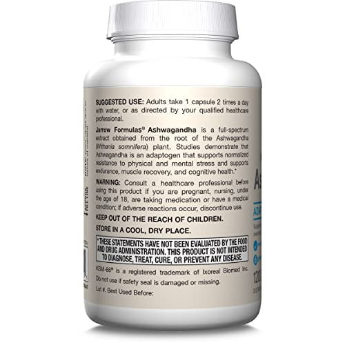 Jarrow Formulas Ashwagandha Kapseln, 300 mg, Unterstützt die normale Stressresistenz, 120 vegane Kapseln, 60 Tage Vorrat