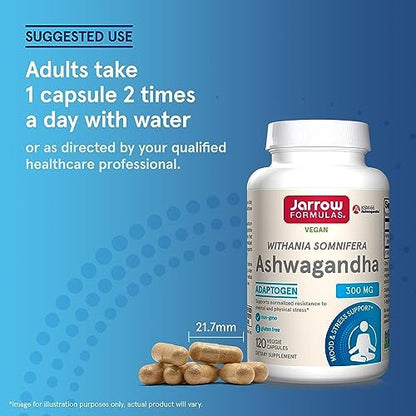 Jarrow Formulas Ashwagandha Kapseln, 300 mg, Unterstützt die normale Stressresistenz, 120 vegane Kapseln, 60 Tage Vorrat
