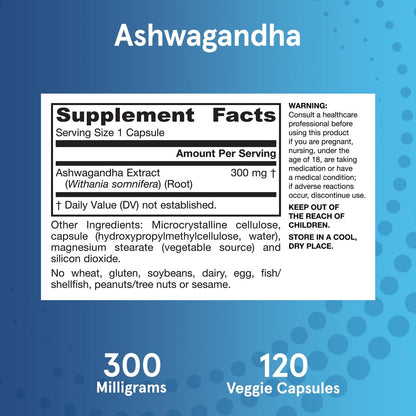 Jarrow Formulas Ashwagandha Kapseln, 300 mg, Unterstützt die normale Stressresistenz, 120 vegane Kapseln, 60 Tage Vorrat