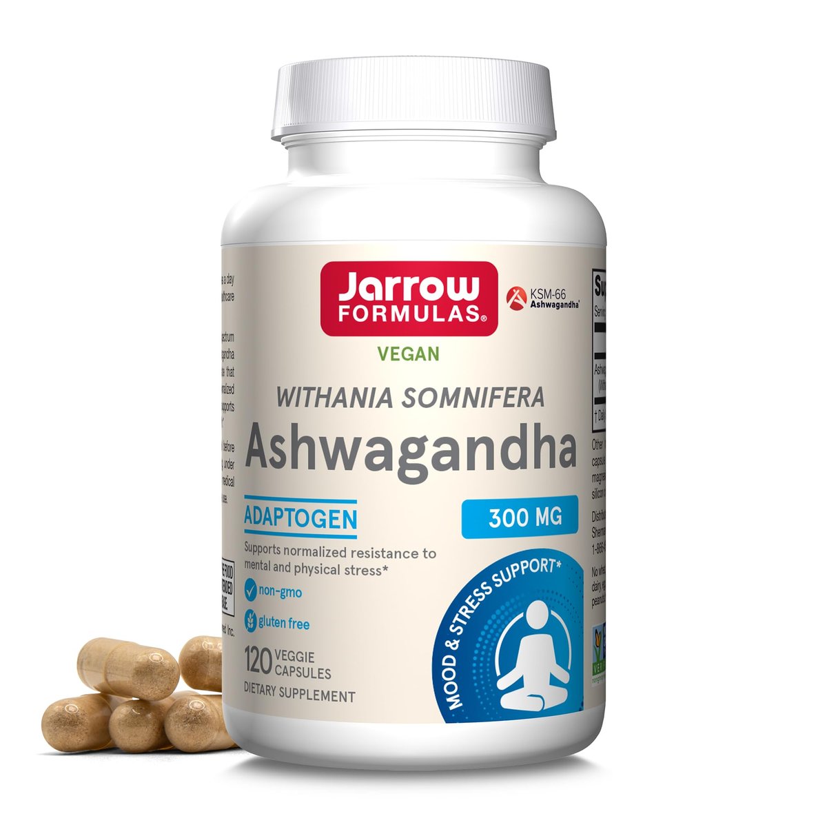 Jarrow Formulas Ashwagandha Kapseln, 300 mg, Unterstützt die normale Stressresistenz, 120 vegane Kapseln, 60 Tage Vorrat