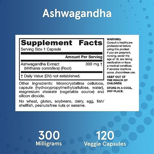 Jarrow Formulas Ashwagandha Kapseln, 300 mg, Unterstützt die normale Stressresistenz, 120 vegane Kapseln, 60 Tage Vorrat
