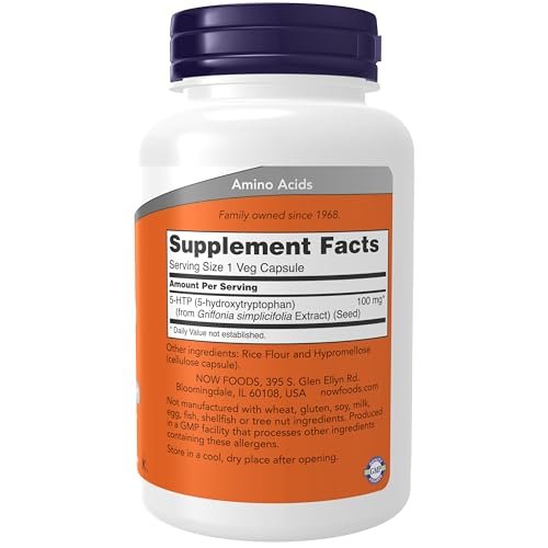 NOW Foods 5-HTP 100 mg, 120 Kapseln – Unterstützung für Neurotransmitter und Wohlbefinden