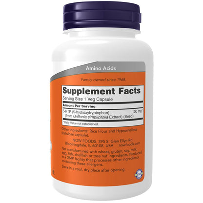 NOW Foods 5-HTP 100 mg, 120 Kapseln – Unterstützung für Neurotransmitter und Wohlbefinden