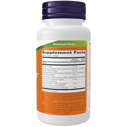 NOW Foods AlliBiotic CF™ – Knoblauch-, Olivenblatt-, Holunder- und Oregano-Extrakt, nicht schläfrig machende Formel, 60 Softgels