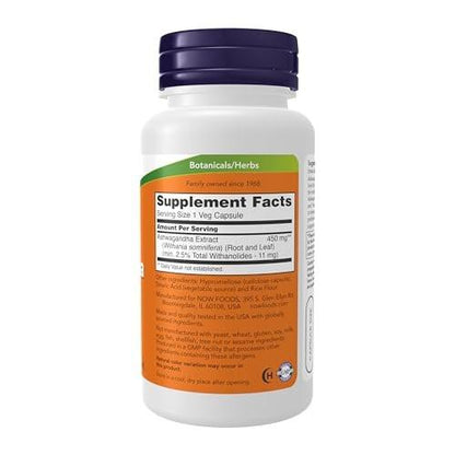 NOW Foods Ashwagandha 450 mg – Standardisierter Extrakt, 90 vegane Kapseln