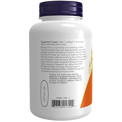 NOW Foods Borage Oil 1000 mg – 120 Softgels mit 240 mg GLA (Gamma-Linolensäure)