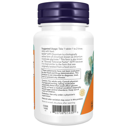 NOW Foods GTF Chrom 200 mcg – 100 Tabletten, Glukosetoleranzfaktor, Insulin-Co-Faktor