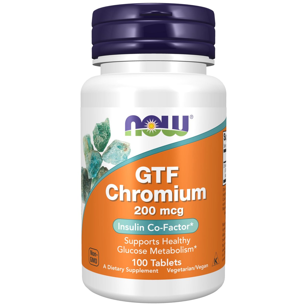 NOW Foods GTF Chrom 200 mcg – 100 Tabletten, Glukosetoleranzfaktor, Insulin-Co-Faktor