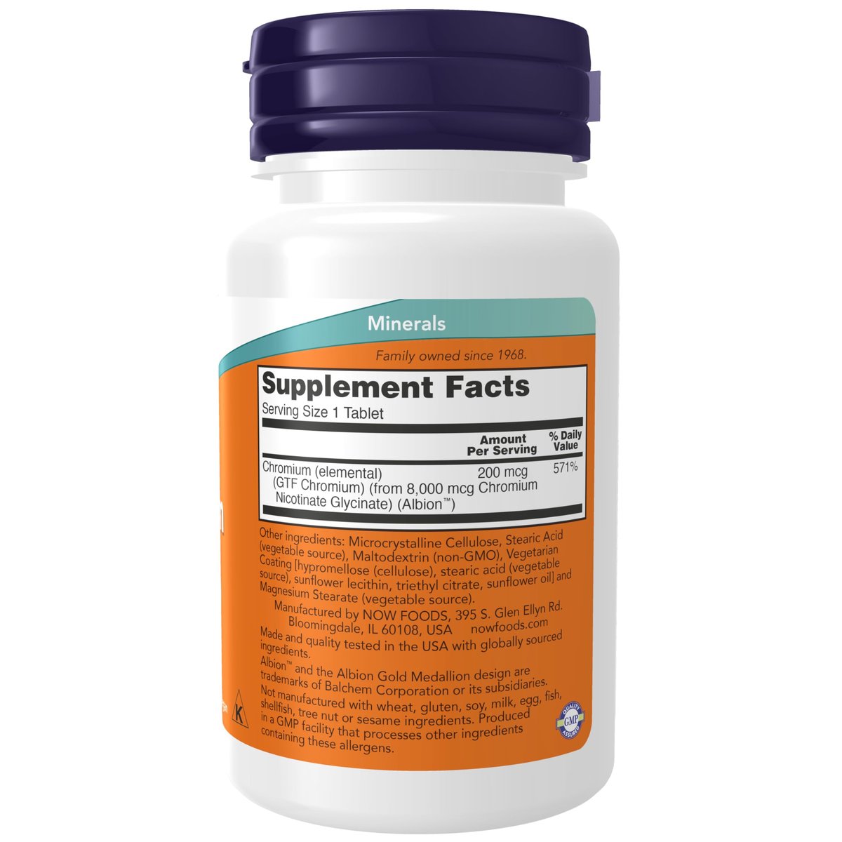 NOW Foods GTF Chrom 200 mcg – 100 Tabletten, Glukosetoleranzfaktor, Insulin-Co-Faktor