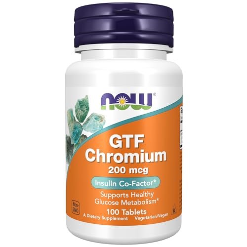 NOW Foods GTF Chrom 200 mcg – 100 Tabletten, Glukosetoleranzfaktor, Insulin-Co-Faktor