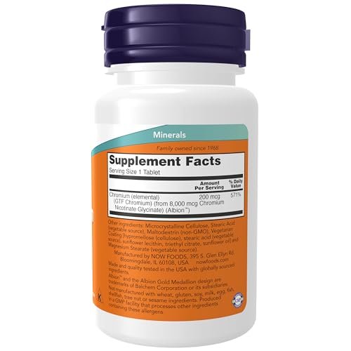 NOW Foods GTF Chrom 200 mcg – 100 Tabletten, Glukosetoleranzfaktor, Insulin-Co-Faktor