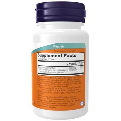 NOW Foods GTF Chrom 200 mcg – 100 Tabletten, Glukosetoleranzfaktor, Insulin-Co-Faktor
