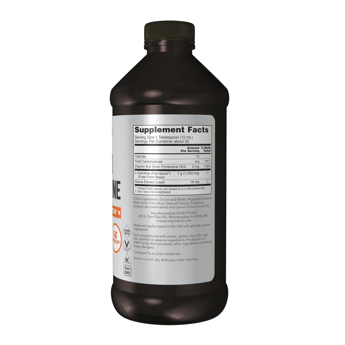 NOW Foods L-Carnitin Flüssigkeit 1000 mg – Hoch absorbierbar, Zitrusgeschmack, 473 ml