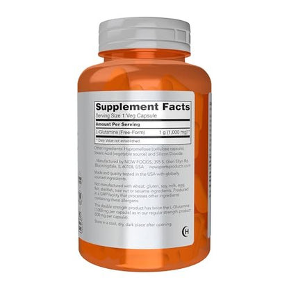 NOW Foods L-Glutamin Doppelte Stärke 1.000 mg, Aminosäure, 120 vegane Kapseln
