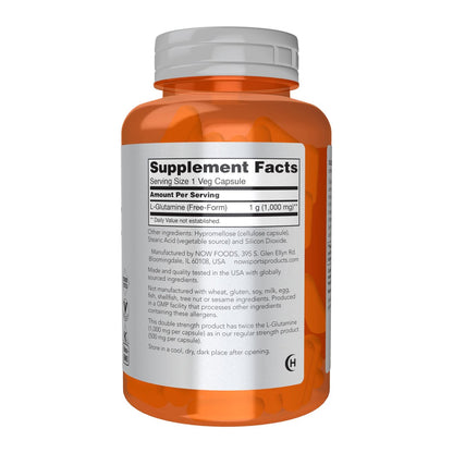 NOW Foods L-Glutamin Doppelte Stärke 1.000 mg, Aminosäure, 120 vegane Kapseln