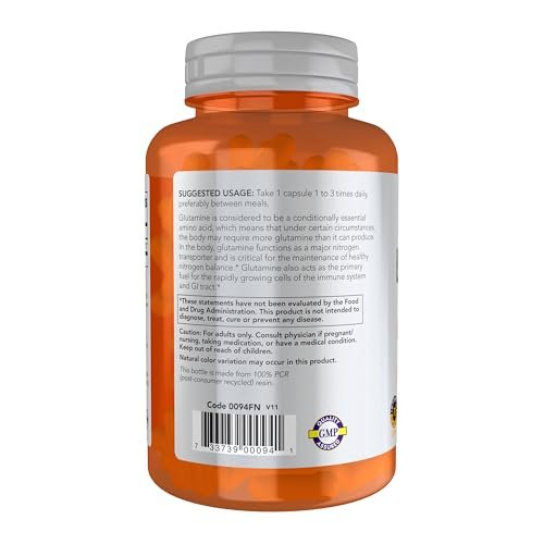 NOW Foods L-Glutamin Doppelte Stärke 1.000 mg, Aminosäure, 120 vegane Kapseln