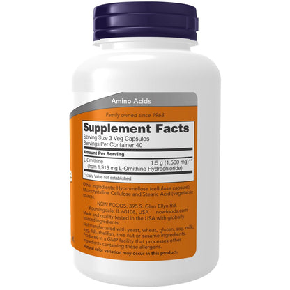 NOW Foods L-Ornithin 500 mg, 120 Kapseln – Hochwertiges Aminosäurepräparat