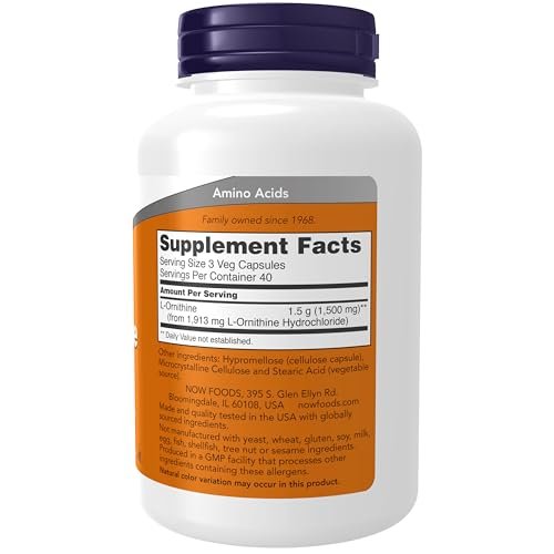 NOW Foods L-Ornithin 500 mg, 120 Kapseln – Hochwertiges Aminosäurepräparat