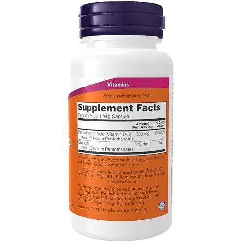 NOW Foods Pantothensäure (Vitamin B-5) 500 mg, 100 Kapseln - B-Komplex Vitamin